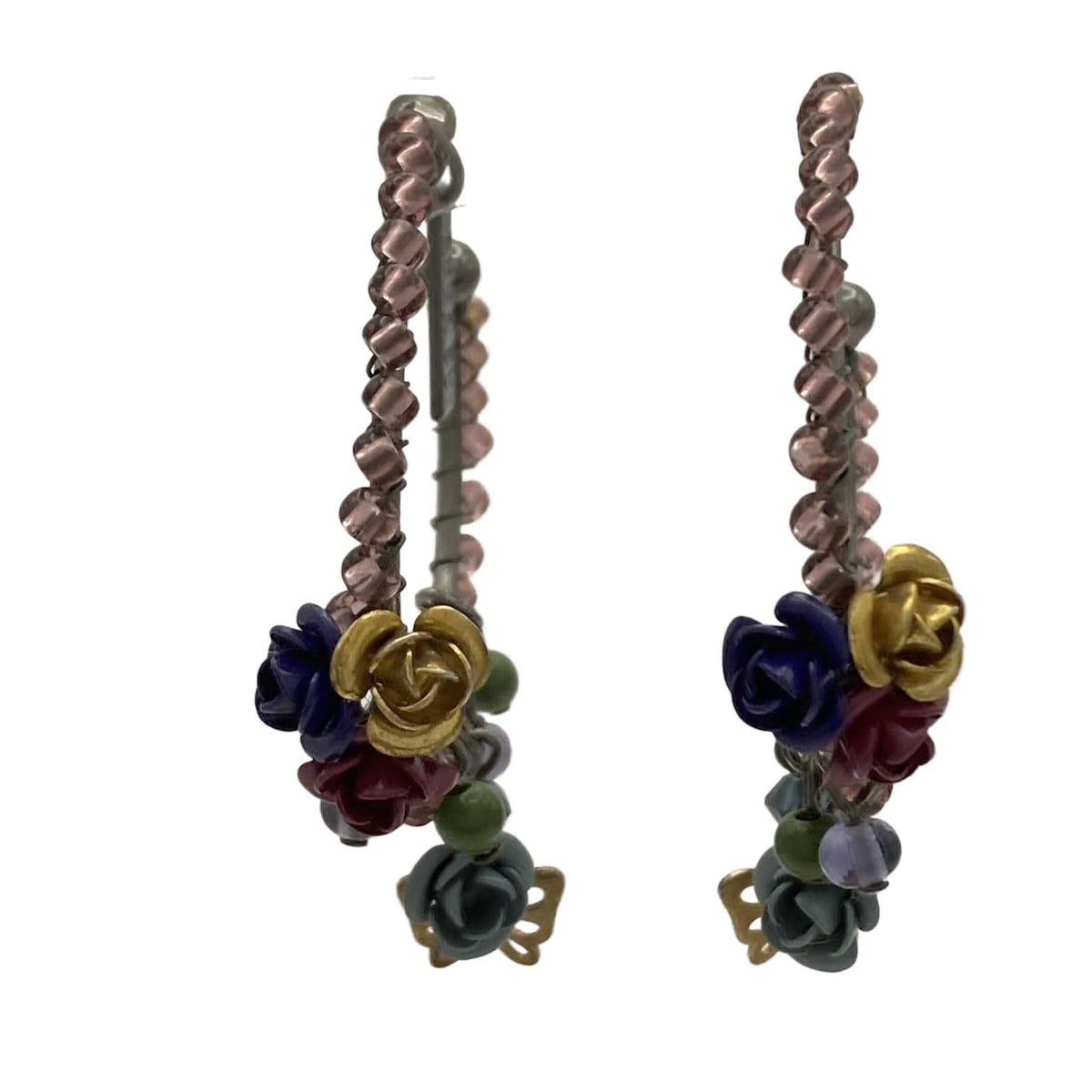 ANNA SUI アナスイ ピアス - シルバー×ライトパープル×マルチ フラワー 花 バタフライ 蝶 ビーズ