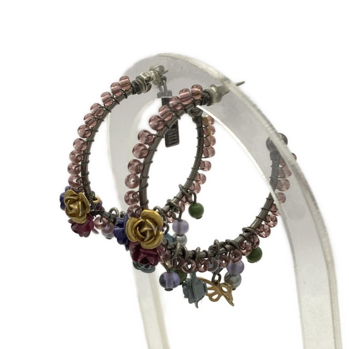 ANNA SUI アナスイ ピアス シルバー ライトパープル マルチ フラワー 花 バタフライ 蝶 ビーズ