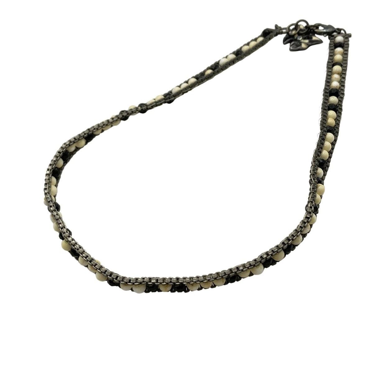 ANNA SUI アナスイ チョーカー - シルバー×白×黒 バタフライ 蝶 ラインストーン