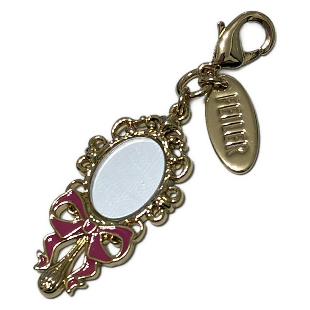 FEILER フェイラー キーホルダー チャーム - ゴールド×シルバー×ピンク ソワンドゥボーテ ミラーモチーフ