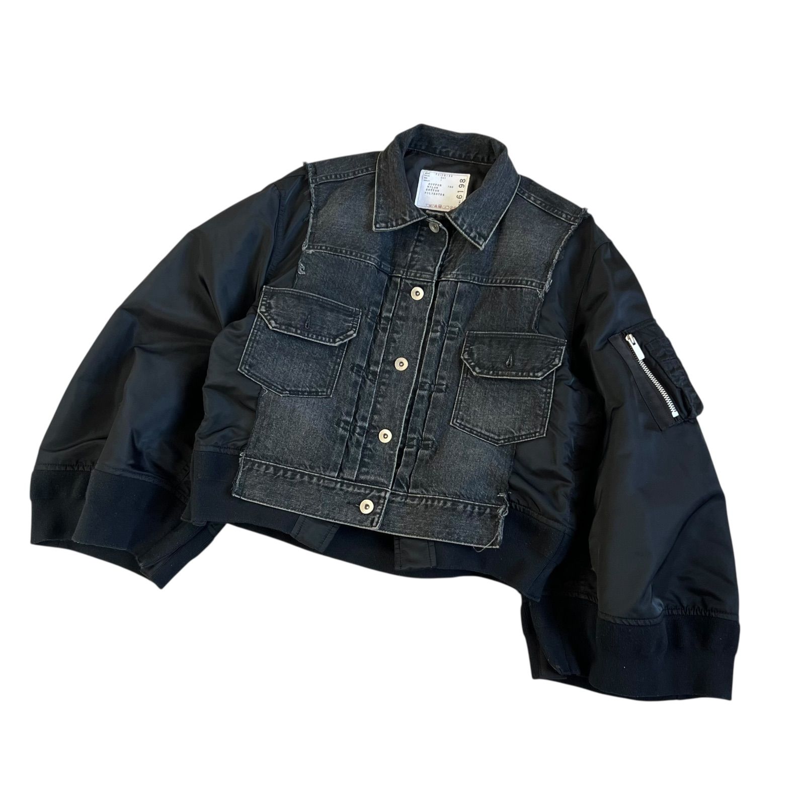 sacai サカイ デニム×MA-1 パネルデニムジャケット 2025 ブラック SIZE 1 Sサイズ レディース