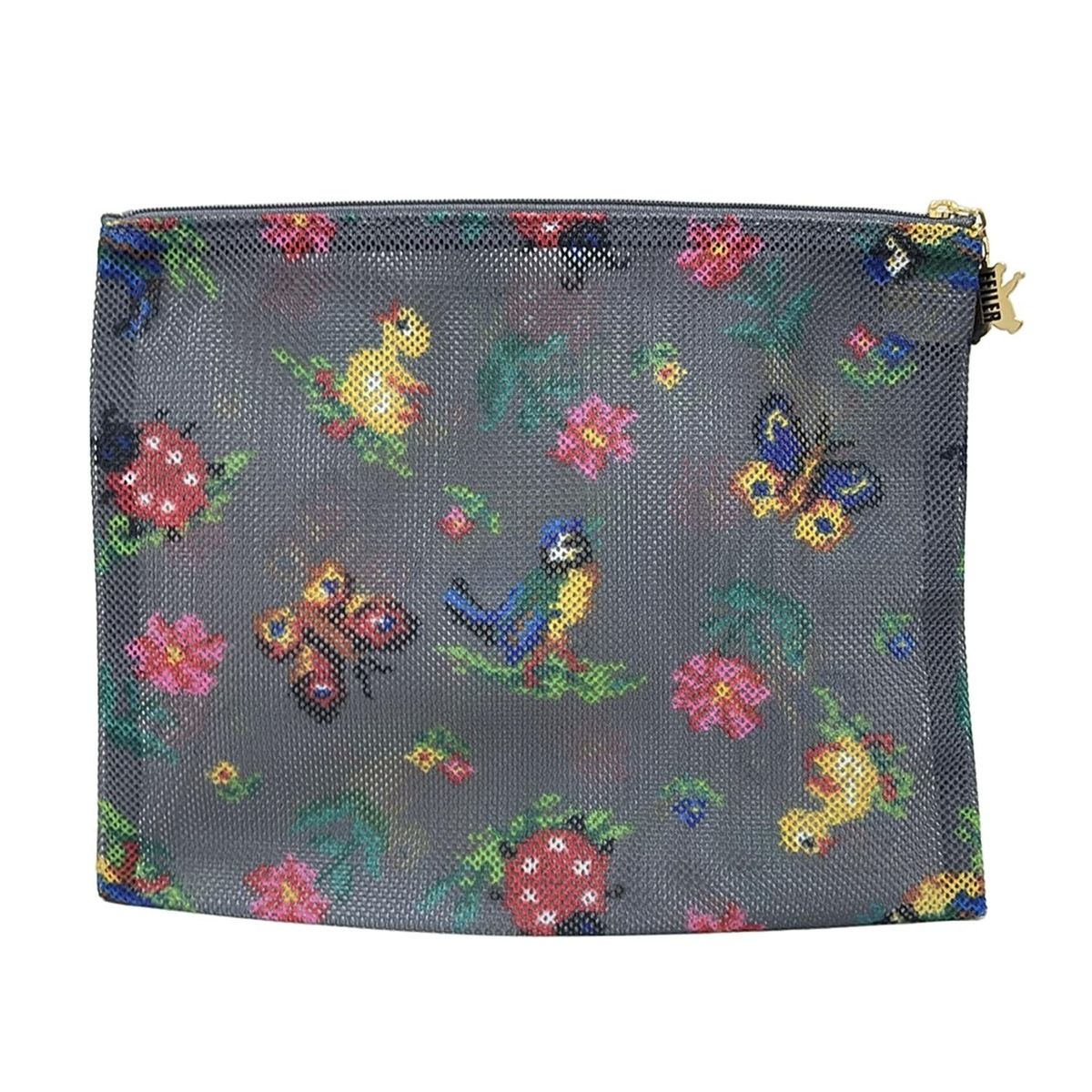 FEILER(フェイラー) ポーチ美品 - グレー×イエロー×マルチ メッシュ