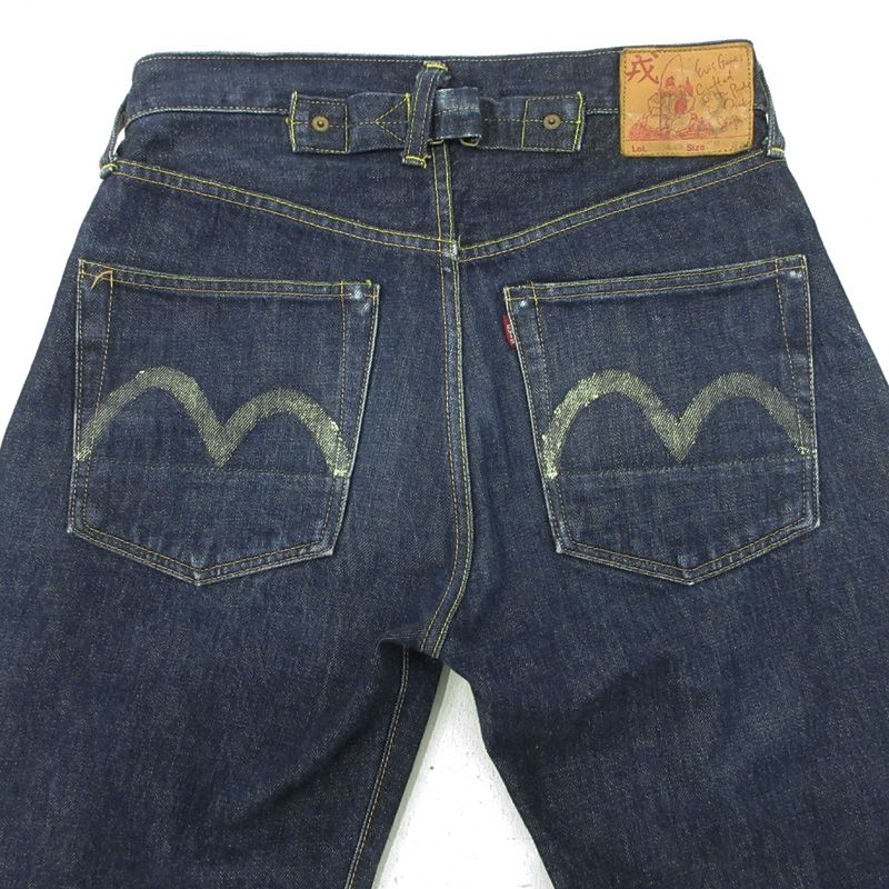  EVISU エヴィス NO 2 カモメプリントボタンフライデニムパンツ シンチバック 2504 XX ネイビー ブルー サイズ 28 107 その他 メンズ