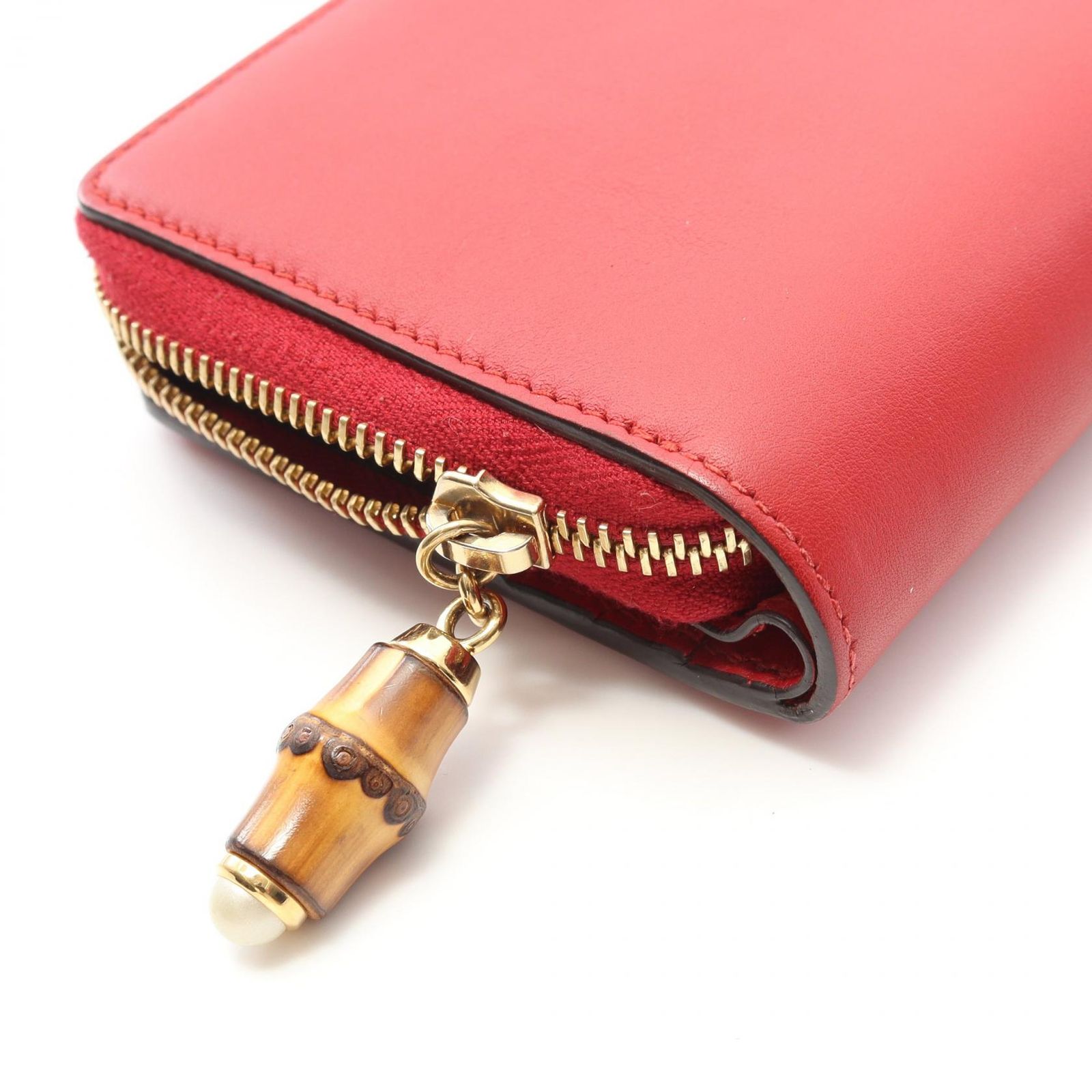 グッチ GUCCI ラウンド長財布 バンブー 453160 レッド レザー バンブ