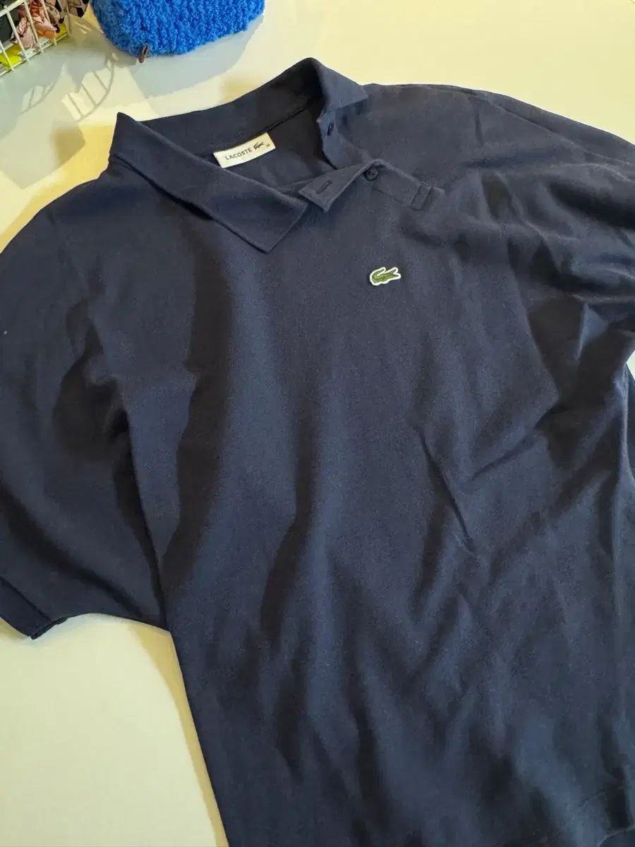 ラコステ リラックスフィット 斜めボーダー 半袖ポロシャツ ネイビー 38