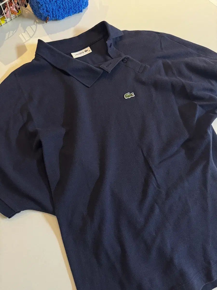 ラコステ リラックスフィット 斜めボーダー 半袖ポロシャツ ネイビー 38