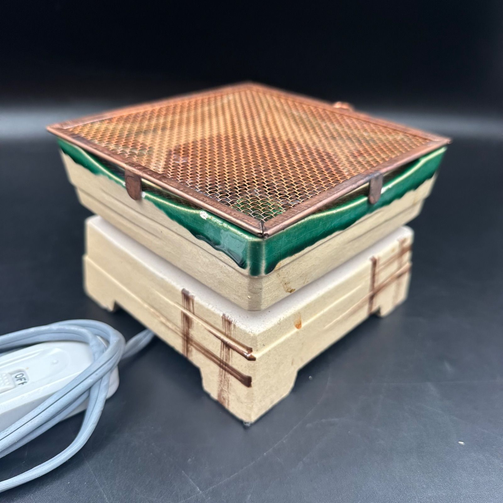 ① 江戸火鉢 野々田商店 陶器製 電気式火鉢 卓上江戸火鉢 織部 卓上