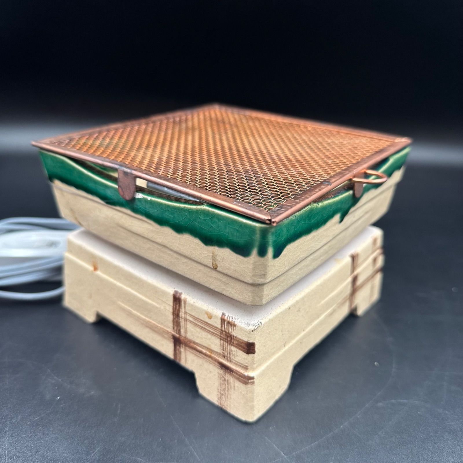 江戸火鉢 野々 陶器製 電気式火鉢 卓上江戸火鉢 織部 卓上電熱器 卓上ミニコンロ 電気コンロ 昭和レトロ 電熱ヒーター ミニコンロ