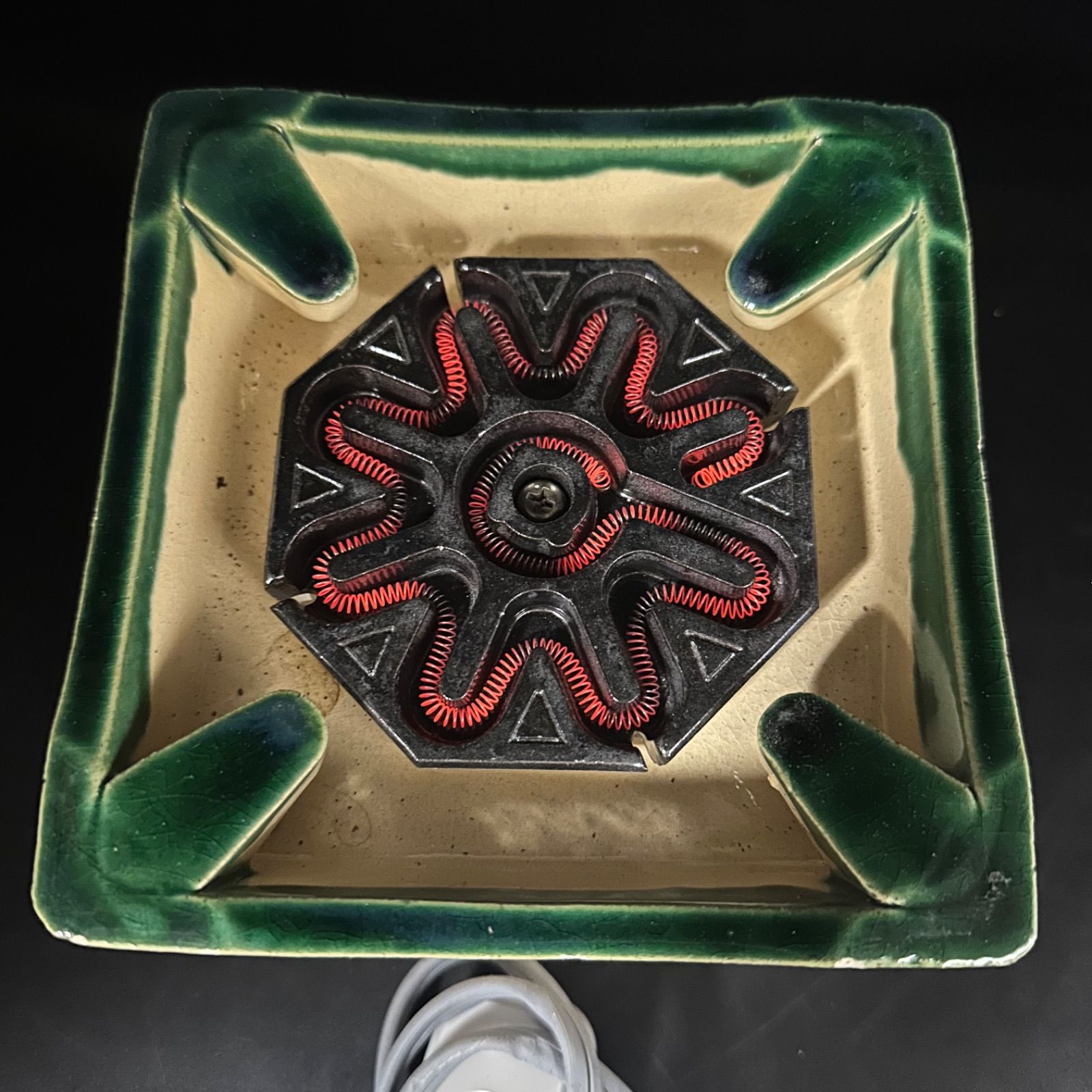 ① 江戸火鉢 野々田商店 陶器製 電気式火鉢 卓上江戸火鉢 織部 卓上