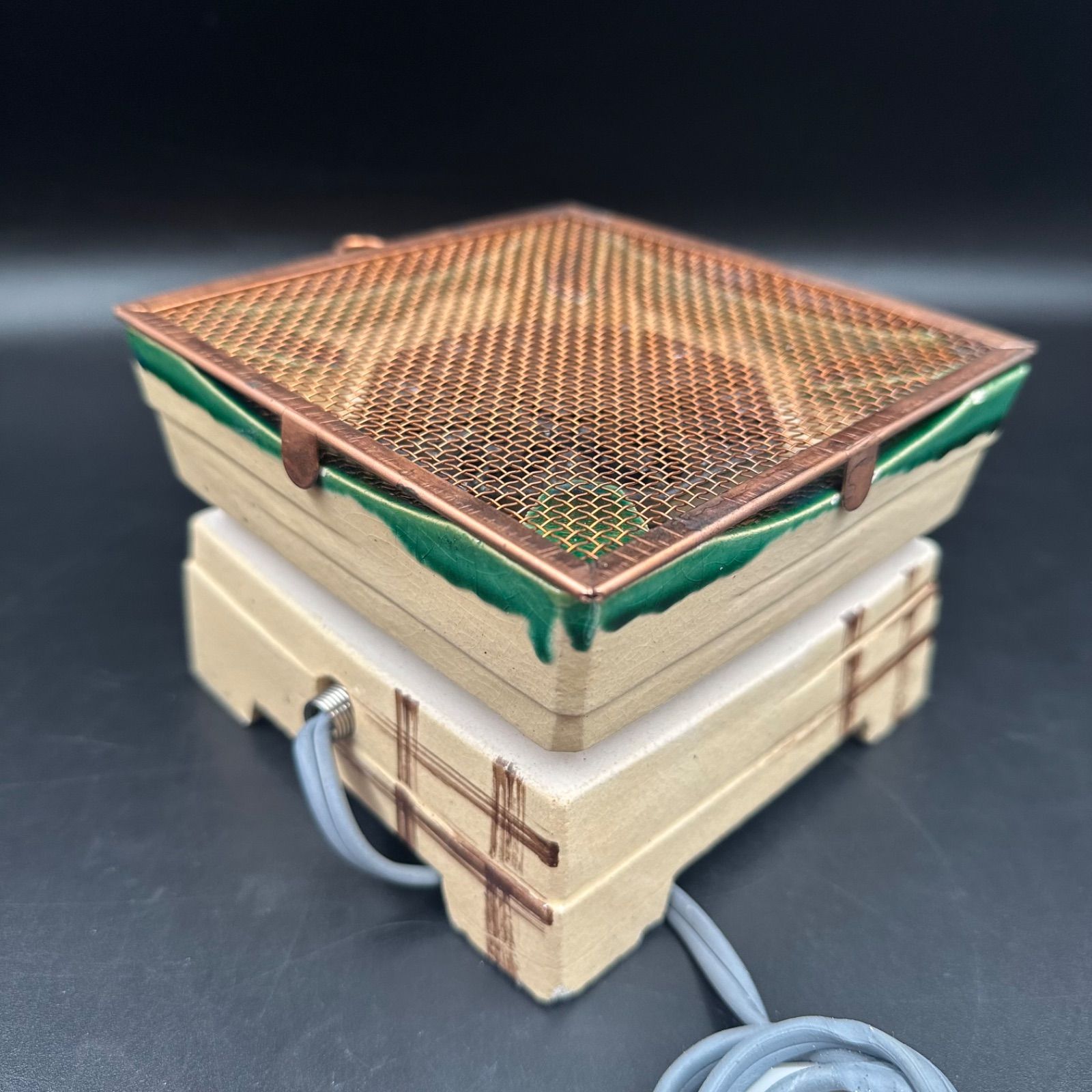 未使用品 野々田商店 卓上江戸火鉢 織部 卓上電熱器 卓上ミニコンロ 電気コンロ ① 江戸火鉢 野々田商店 陶器製 電気式火鉢 卓上江戸火鉢 織部 卓上