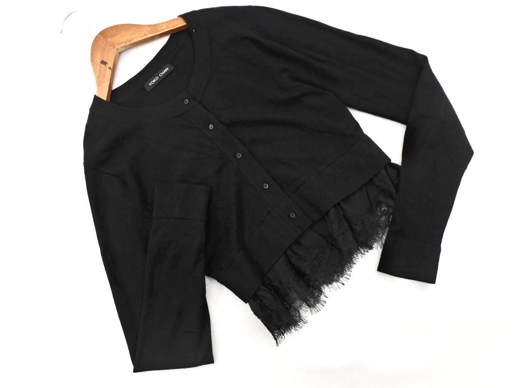 YOKOCHAN バックシルク ショート丈 カーディガン 黒 ブラック 40 YOKOCHAN バックシルク ショート丈 カーディガン 黒 ブラック 40