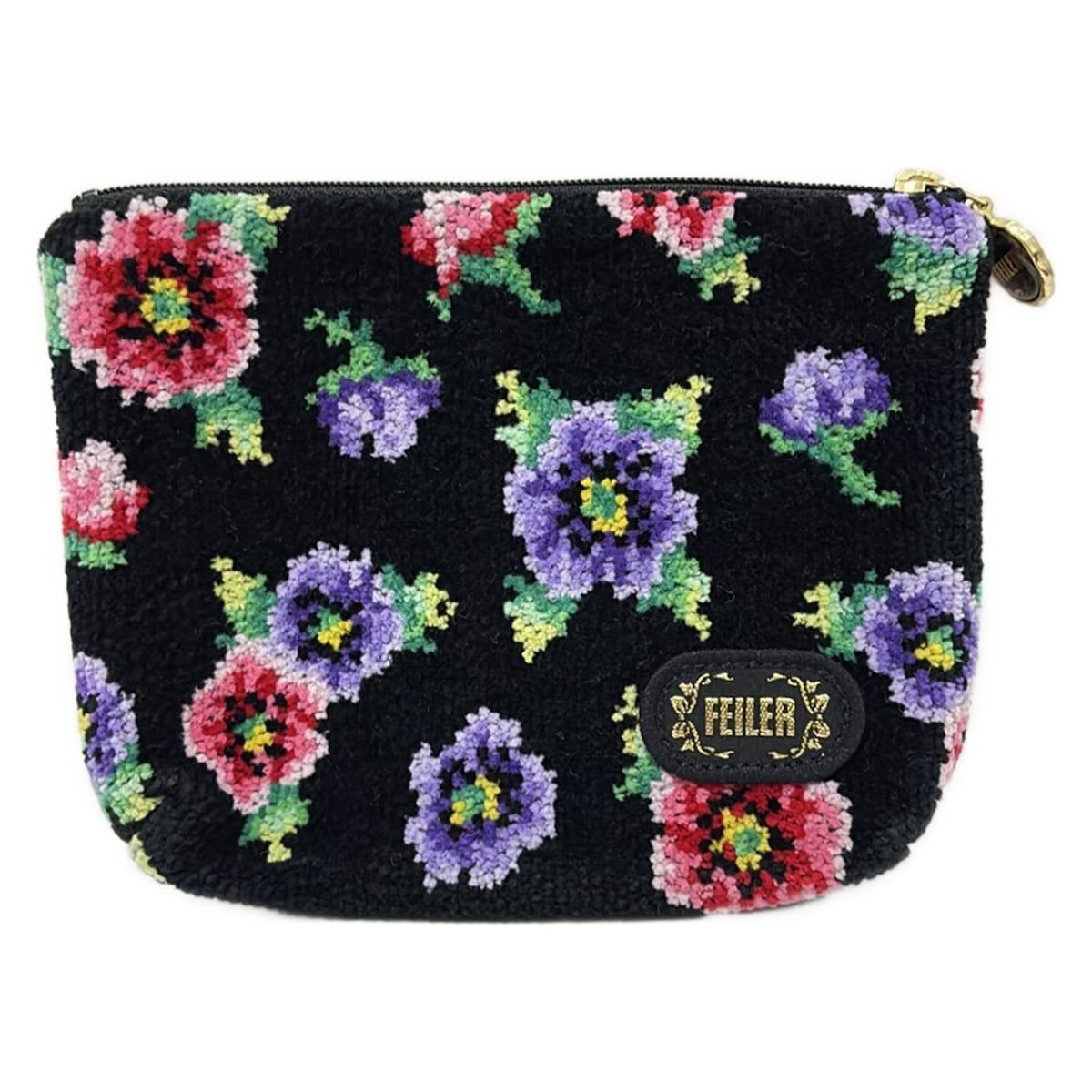 FEILER(フェイラー) ポーチ美品 - 黒×パープル×マルチ 花柄 - メルカリ
