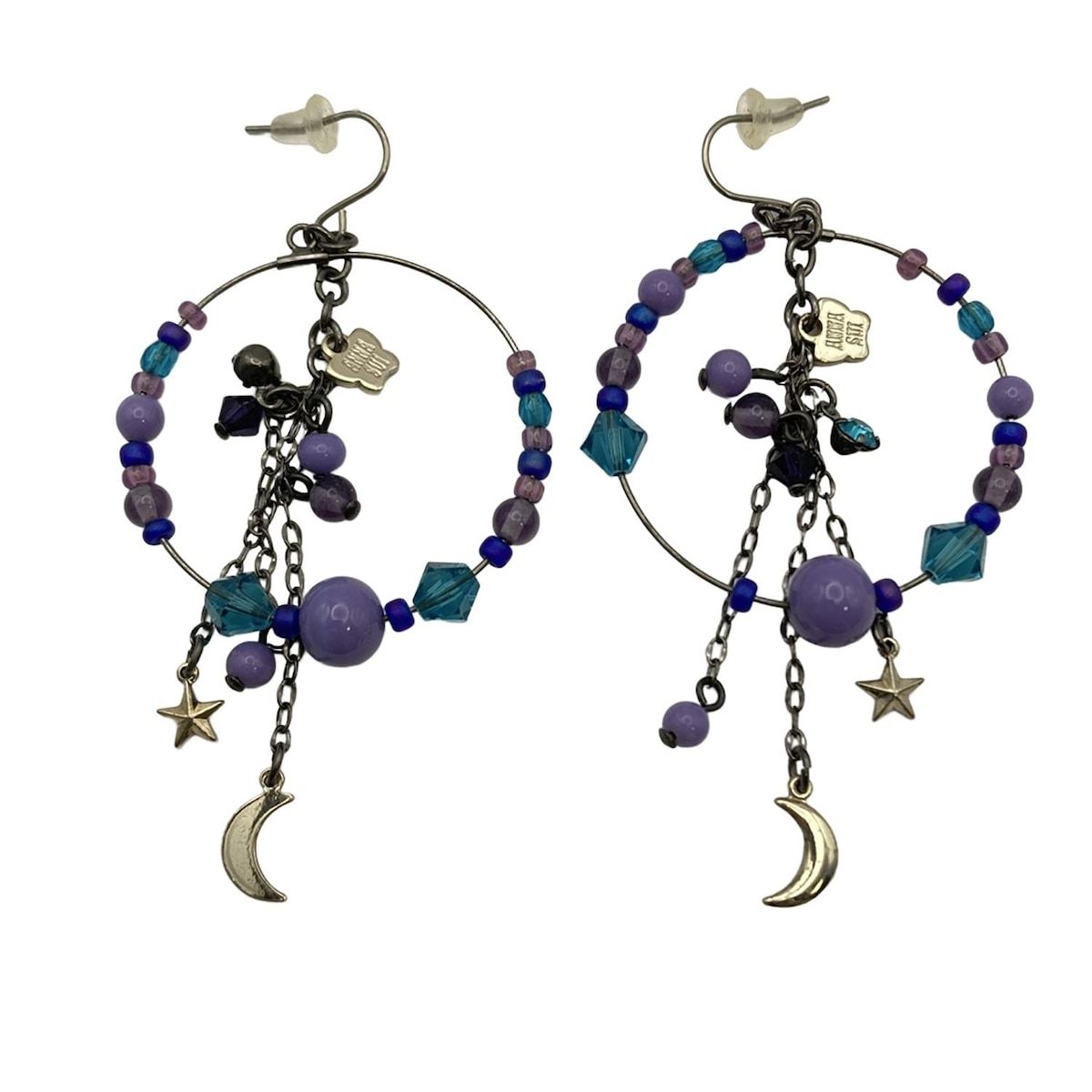 ANNA SUI アナスイ ピアス シルバー パープル マルチ チェーン ビーズ スター 星 ムーン 月