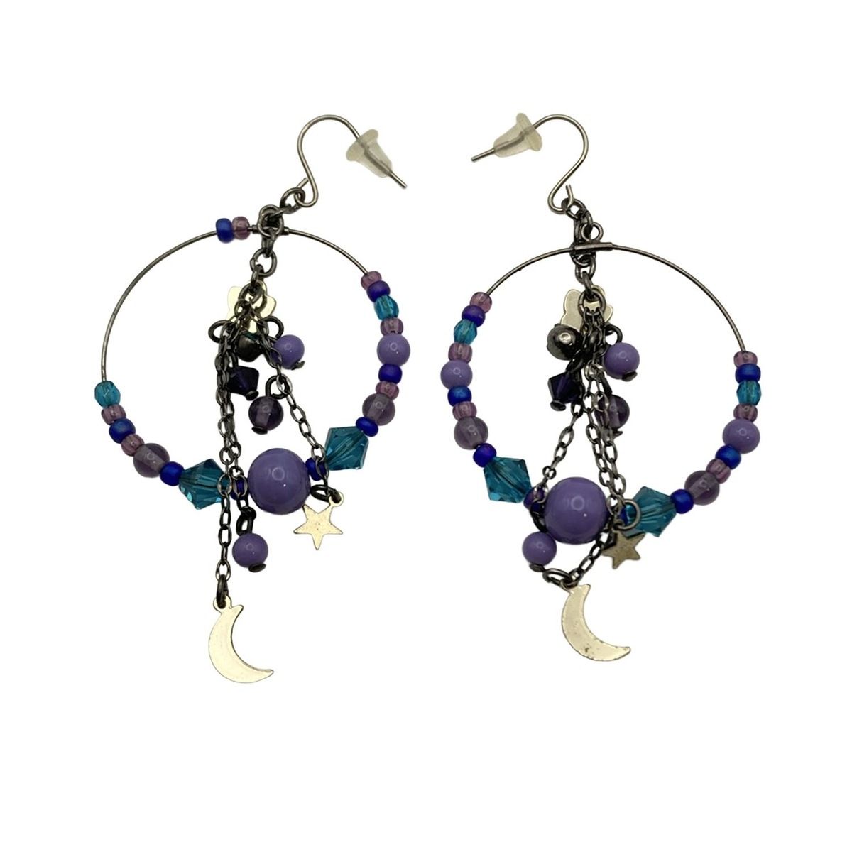 ANNA SUI アナスイ ピアス シルバー パープル マルチ チェーン ビーズ スター 星 ムーン 月