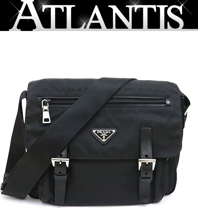 プラダ PRADA 三角ロゴ ショルダーバッグ メッセンジャーバッグ シングルポケット ナイロン 黒 17944
