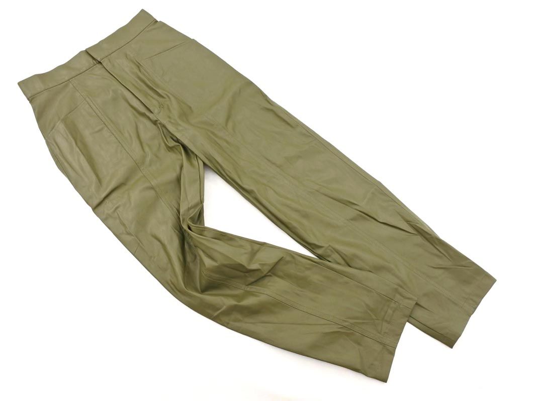 ステュディオス フェイクレザー テーパード パンツ size 2 オリーブ レディース