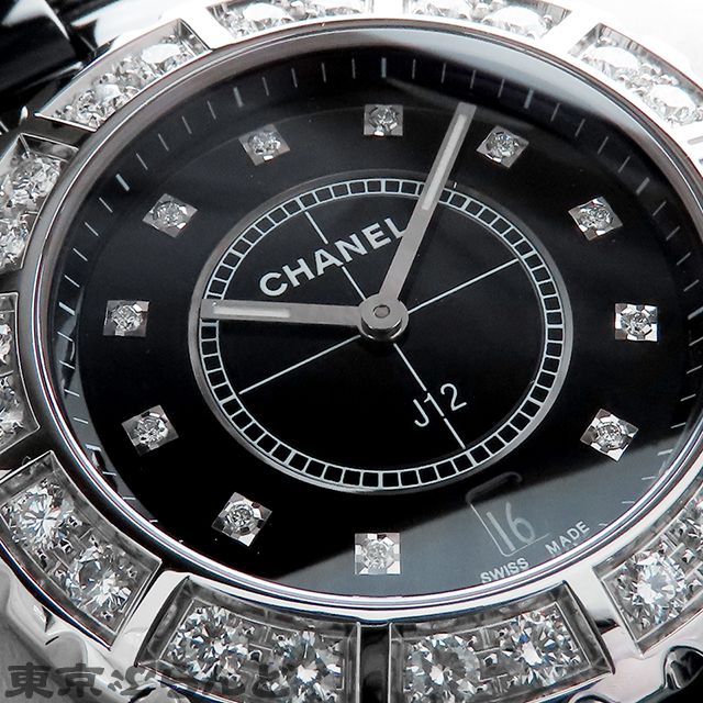 シャネル CHANEL J12 H2428 ブラック セラミック ダイヤモンド デイト
