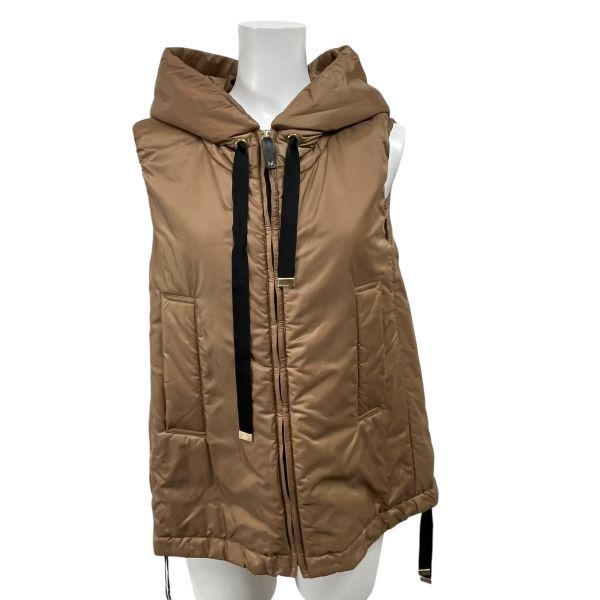マックスマーラ Max Mara アウター ダウンベスト リボン フード 暖かい キャメル キャメル52％ USA 0 XS 7号 レディース S 5 Y 438