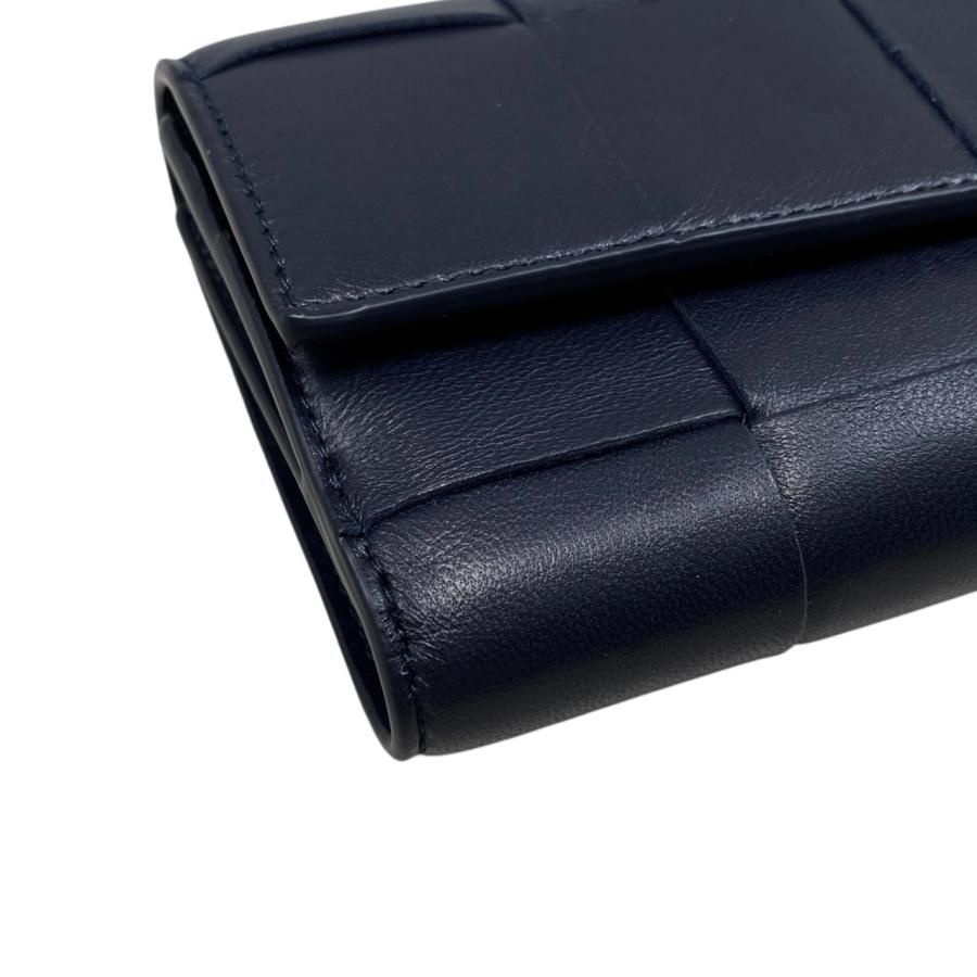 E 4873 ボッテガヴェネタ 3つ折り財布 カセット ファスナーウォレット 651372 レザー ネイビー ゴールド金具 BOTTEGA VENETA
