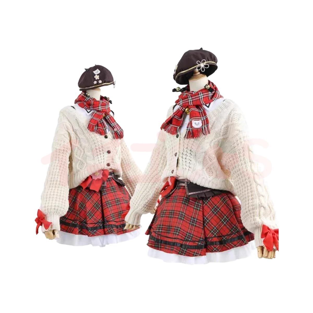 さくらみこ みこち コスプレ 桜巫女 セーター 冬衣装セット 帽子 靴下付き ウィッグ追加 コスプレ衣装 日常 スカート コス