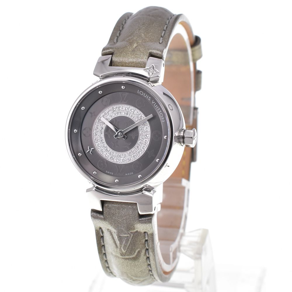 ルイ ヴィトン LOUIS VUITTON Q 12 MU タンブール ディスク PM ダイヤモンド クォーツ レディース 箱 保証書付き D 144523