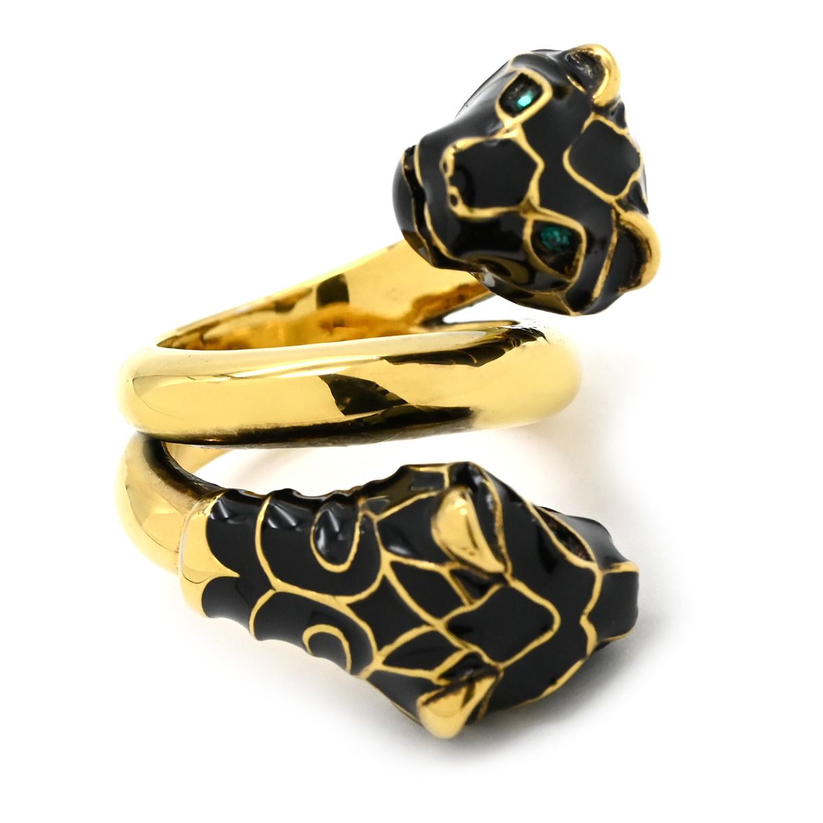 グッチ GUCCI リング 指輪 ダブルタイガーヘッド メタル エナメル 色石 ブラック×ゴールド ゴールド 虎 トラ とら ラップアラウンド 二重 2連 ミケーレ 9号 箱