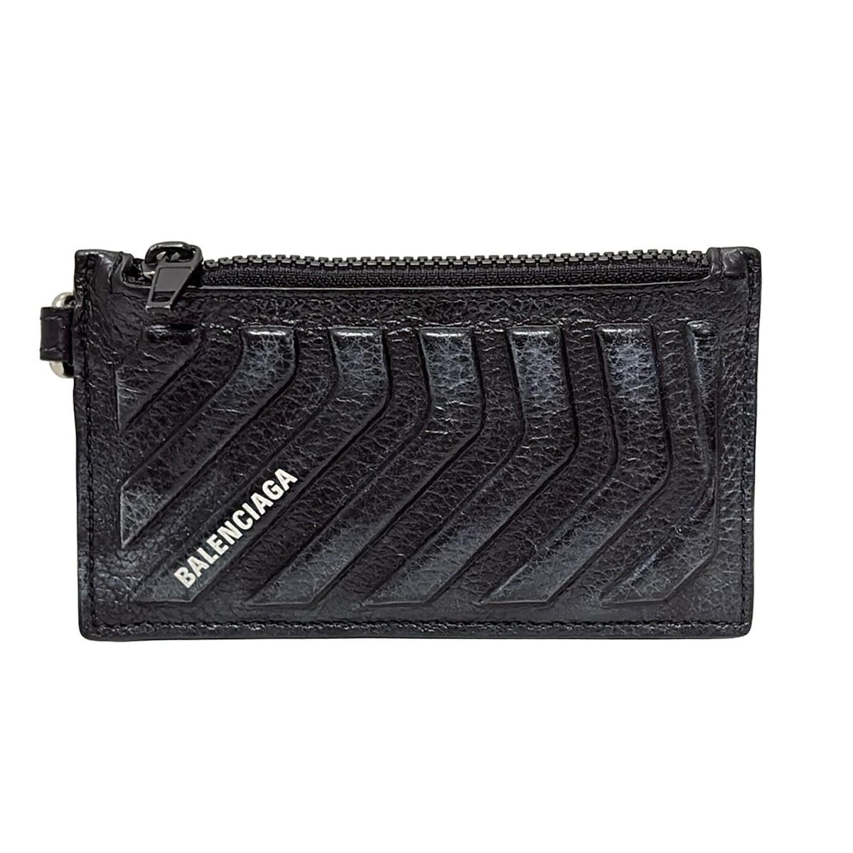 バレンシアガ コインケース - 683425 黒 型押し加工 カードケース付き レザー