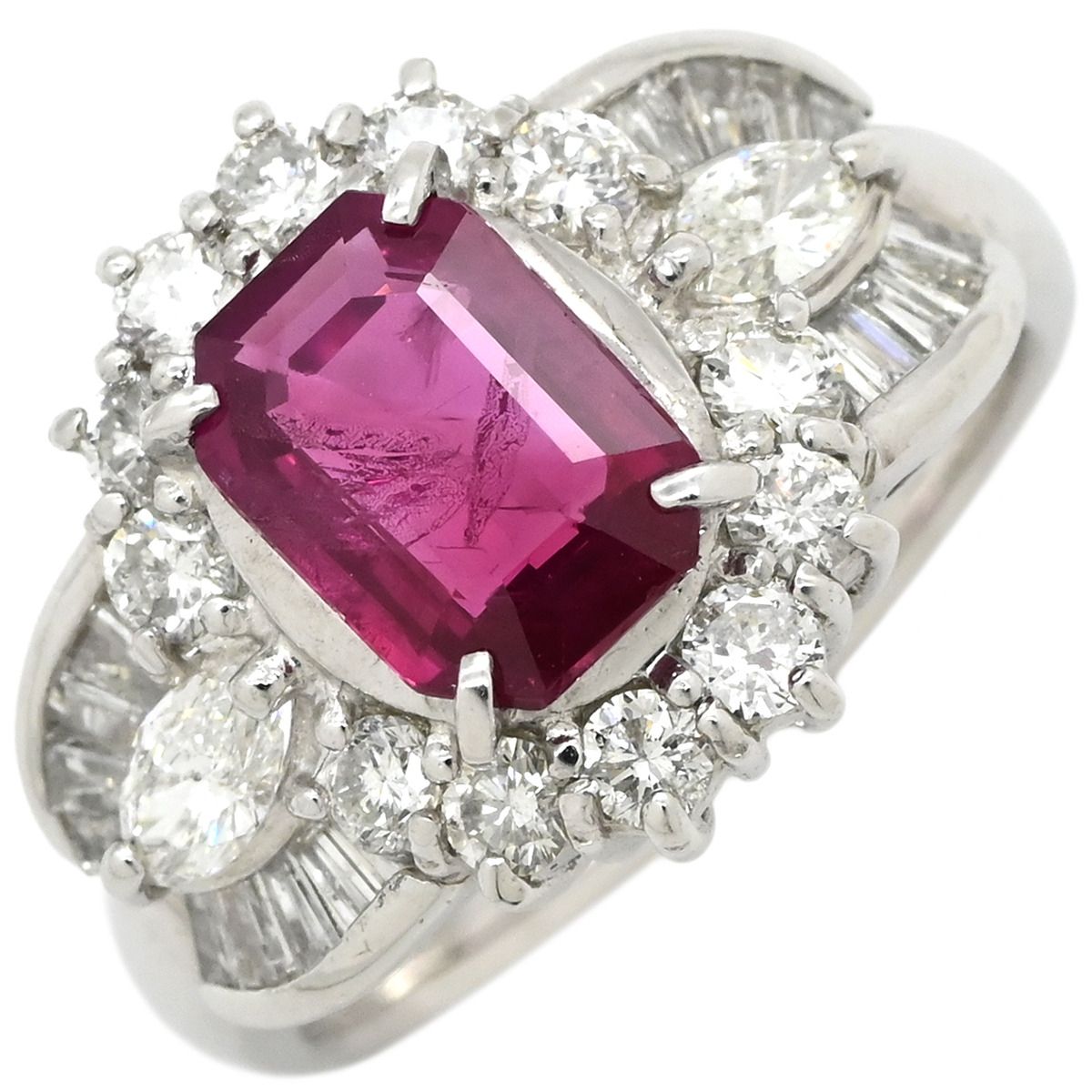 リング 指輪 ルビー ダイヤリング プラチナシルバー レッド 赤 1石 ダイヤモンド 1.59 ct プラチナム PT 長方形 10号