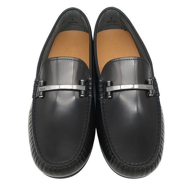 トッズ TODS モカシン シティ ゴンミーノ カーフ ブラック 7 シルバー金具 黒 革靴 スリッポン 箱