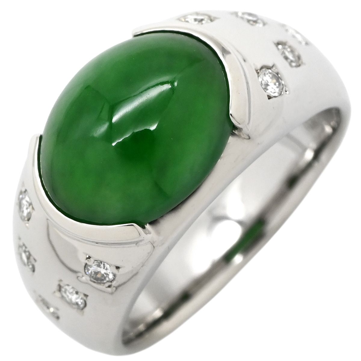 リング 指輪 ヒスイ ダイヤモンド プラチナシルバー 緑 グリーン 翡翠 ひすい ジェダイト 4 62 ct プラチナ900 オーバルカボションカット 15号
