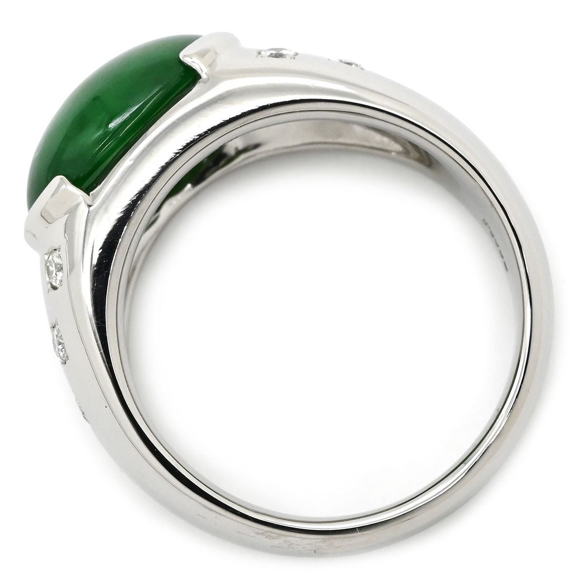 リング 指輪 ヒスイ ダイヤモンド プラチナシルバー 緑 グリーン 翡翠 ひすい ジェダイト 4.62 ct プラチナ900 オーバルカボションカット 15号
