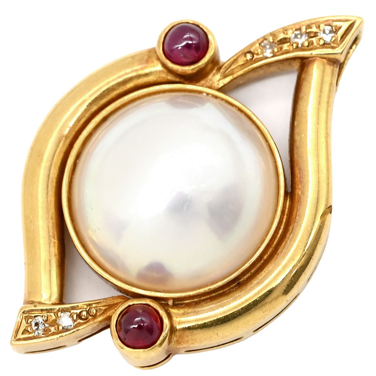 ペンダントトップ パール ルビー ダイヤ パールホワイト イエローゴールド 赤 ネックレストップ マベパール ホワイトパール 真珠 18 K YG 750