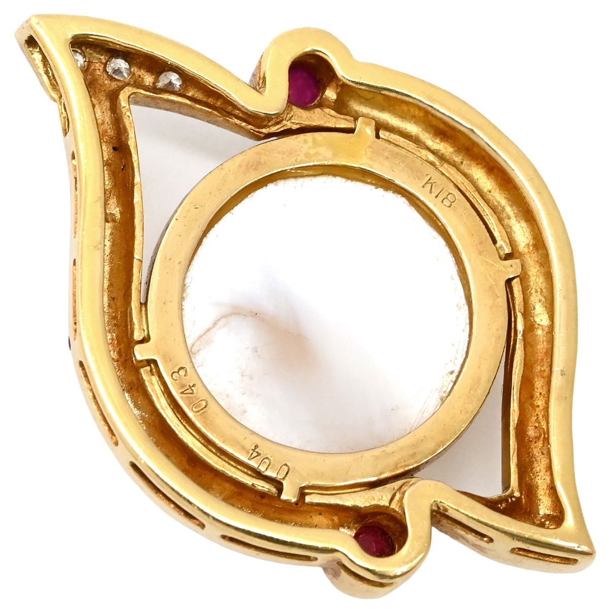 ペンダントトップ パール ルビー ダイヤ パールホワイト×イエローゴールド 赤 ネックレストップ マベパール ホワイトパール 真珠 18 K YG 750