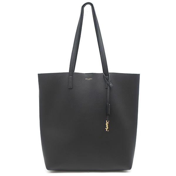 サンローラン SAINT LAURENT トートバッグ ノースサウス ショッピングバッグ カーフ ポリウレタン ブラック ゴールド金具 黒 600306