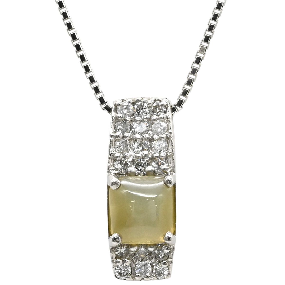 ネックレス キャッツアイ ペンダント プラチナシルバー ダイヤ クリソベリルキャッツアイ プラチナム Pt 900×Pt 850