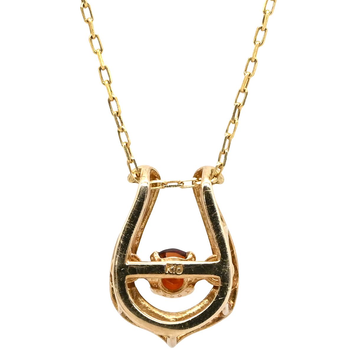 ネックレス ガーネット U字ペンダント イエローゴールド 10 K ホースシュー 馬蹄 ネックジュエリー