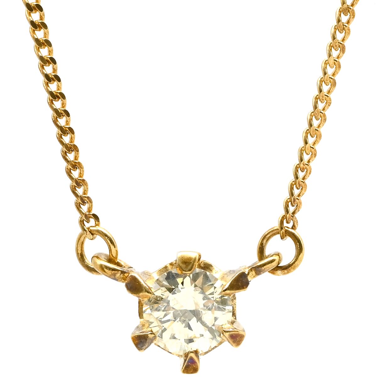 ネックレス 1 Pダイヤ ペンダント イエローゴールド Au 750 18 K YG ラウンドブリリアントカット 1粒 6本爪