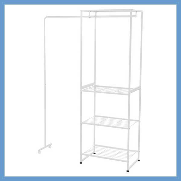 スチール製ハンガーラック アジャスター付き 伸縮ハンガー付き キャスター付き ずり落ち防止ストッパー付き W 67.5-152×D 40×H 180.5 cm No.66 ホワイト