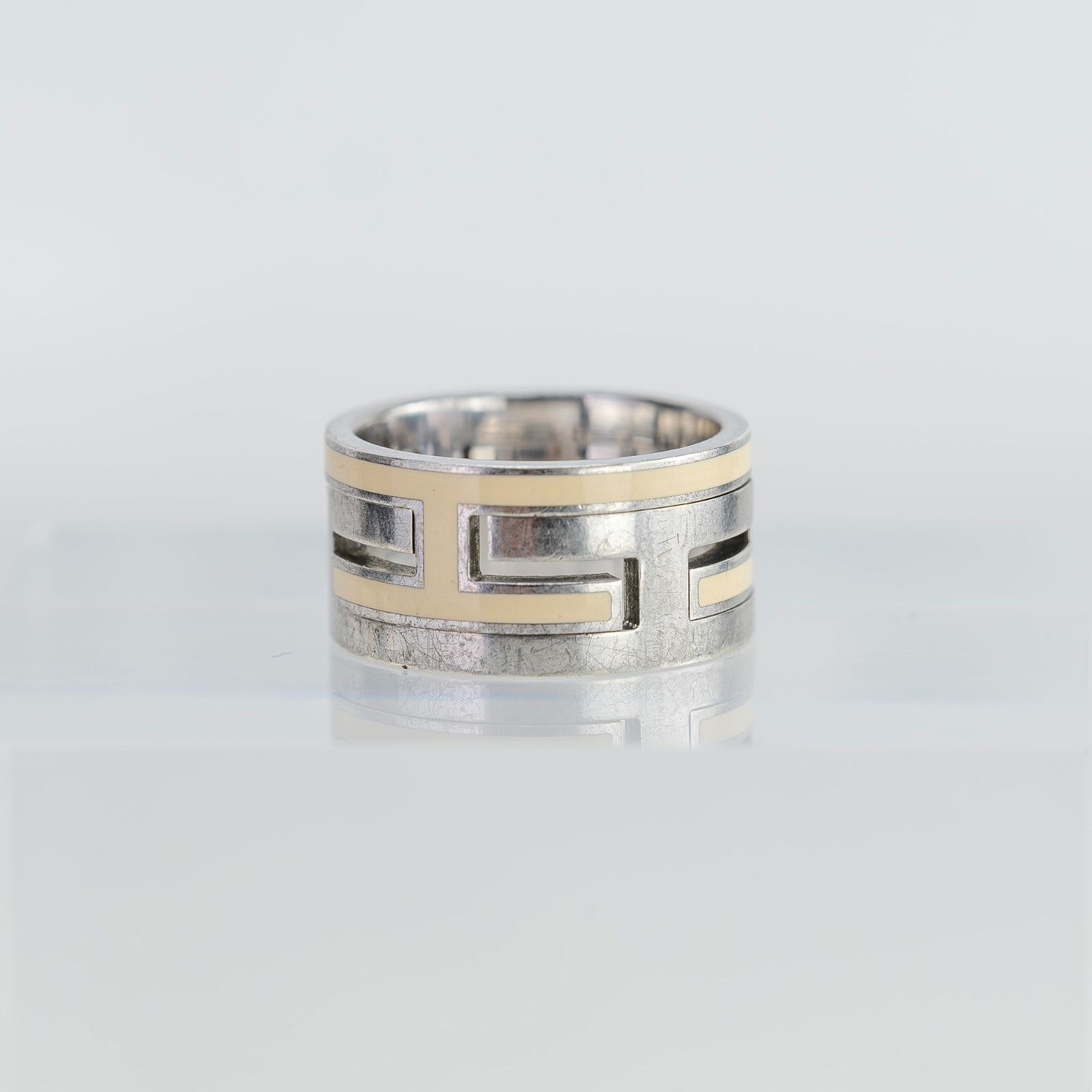 エルメス HERMES ムーブアッシュ リング #51 約11号 ベージュ×シルバー