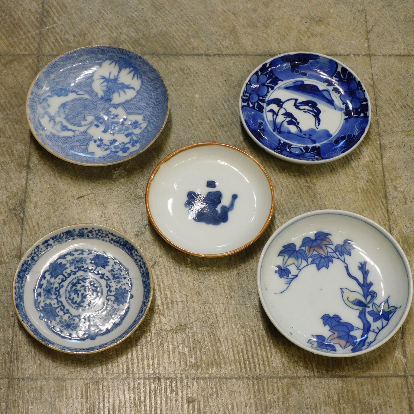 骨董 小皿 まとめ売り 5枚 M-00581 / 赤絵 印判皿 染付皿 和皿 伊万里