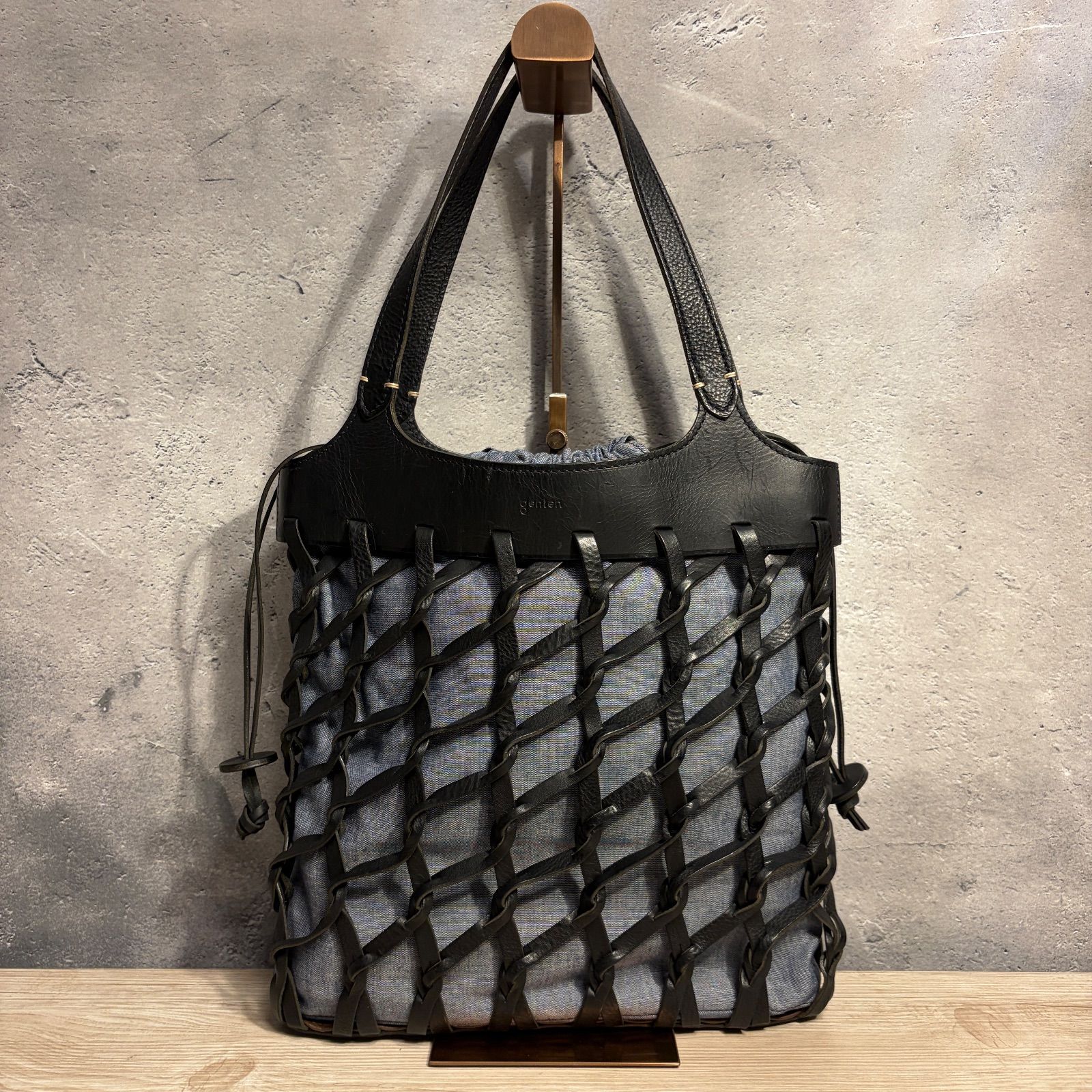 ✨genten ゲンテン 編み込み フィッシュネット トートバッグ ブラック 