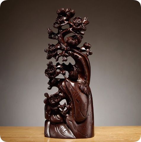 黒檀の木 ダークブラウンの木製で、花と人物をテーマにした伝統的な