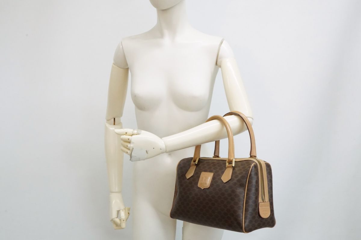 セリーヌ ヴィンテージ マカダム ミニボストン ハンドバッグ トート トリオンフ Unisex PVCレザー 茶 ブラウン CELINE 4815 h