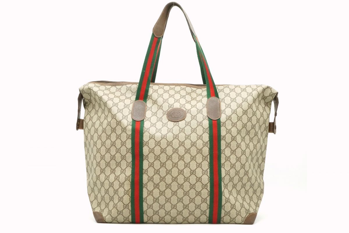 GUCCI ボストンバッグ GG柄 シェリーライン PVC ヴィンテージ レザー GUCCI（グッチ） 極 美品 オールドグッチ ヴィンテージ シェリーライン