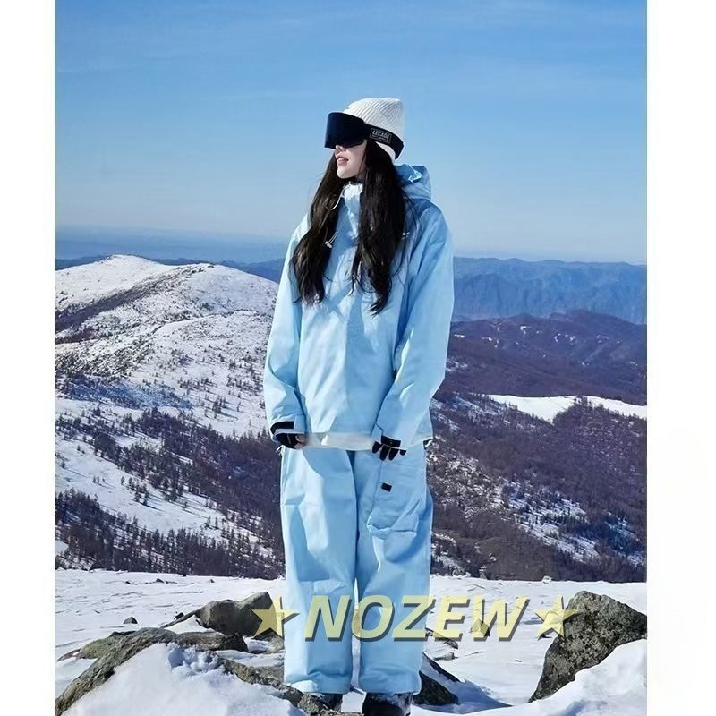 冬物 スキーウェア 上下セットスノーボードウェア メンズ レディーススノボウェア 無地 カジュアル おしゃれ 冬 暖かい ゆったり女性 学生ブルー C 683