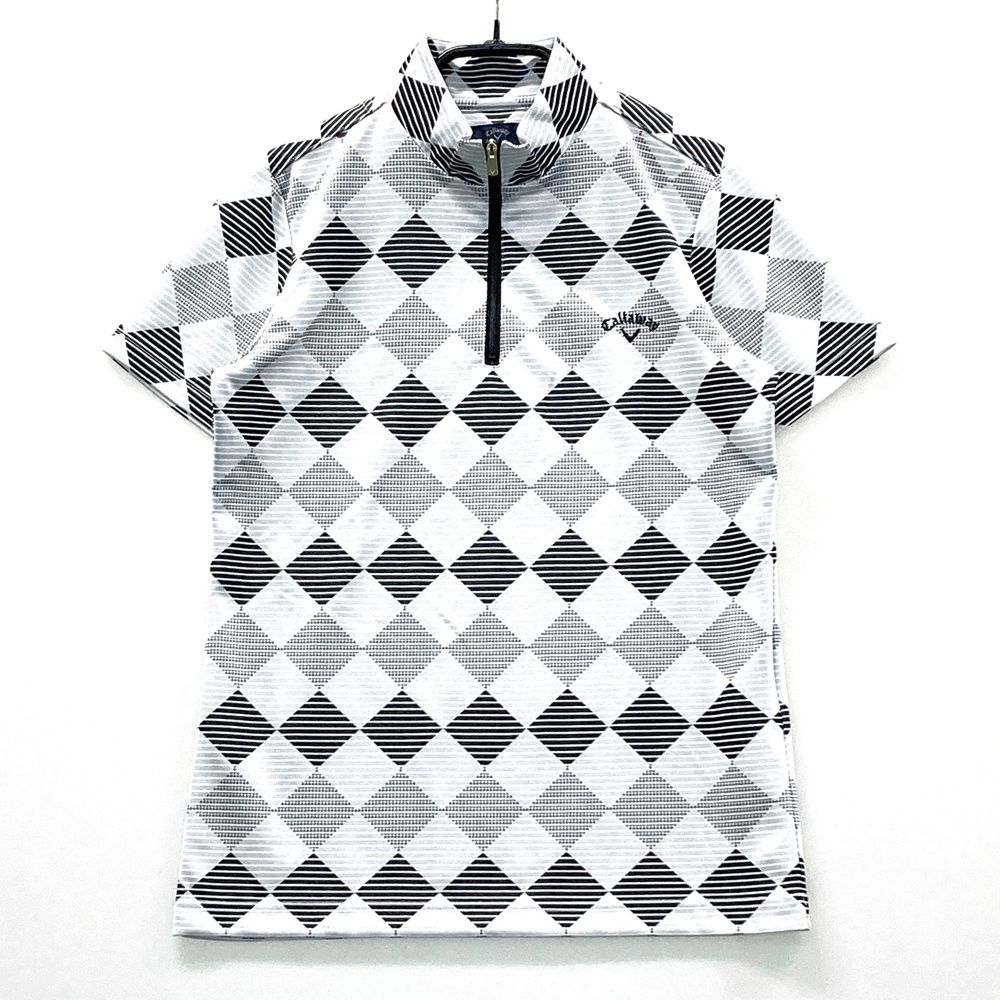 サイズ：M CALLAWAY キャロウェイ  ハーフジップ半袖Tシャツ ダイヤ柄 グレー系 [240101535948] ゴルフウェア レディース ストスト