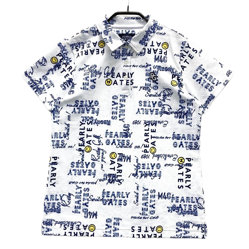 サイズ 0 PEARLY GATES パーリーゲイツ モデル 半袖ポロシャツ ニコちゃん ロゴ柄 ホワイト系 ゴルフウェア レディース ストスト