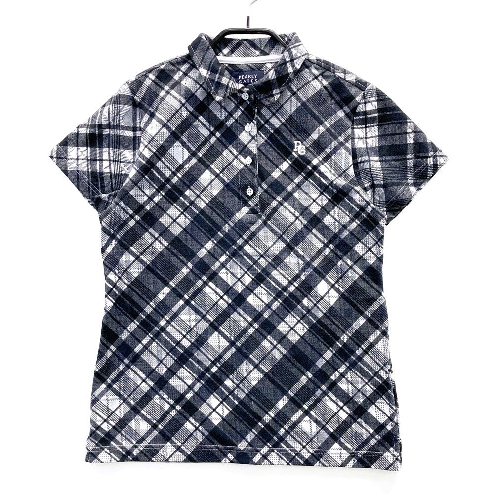 サイズ 0 PEARLY GATES パーリーゲイツ モデル 半袖ポロシャツ チェック柄 ブラック系 ゴルフウェア レディース ストスト