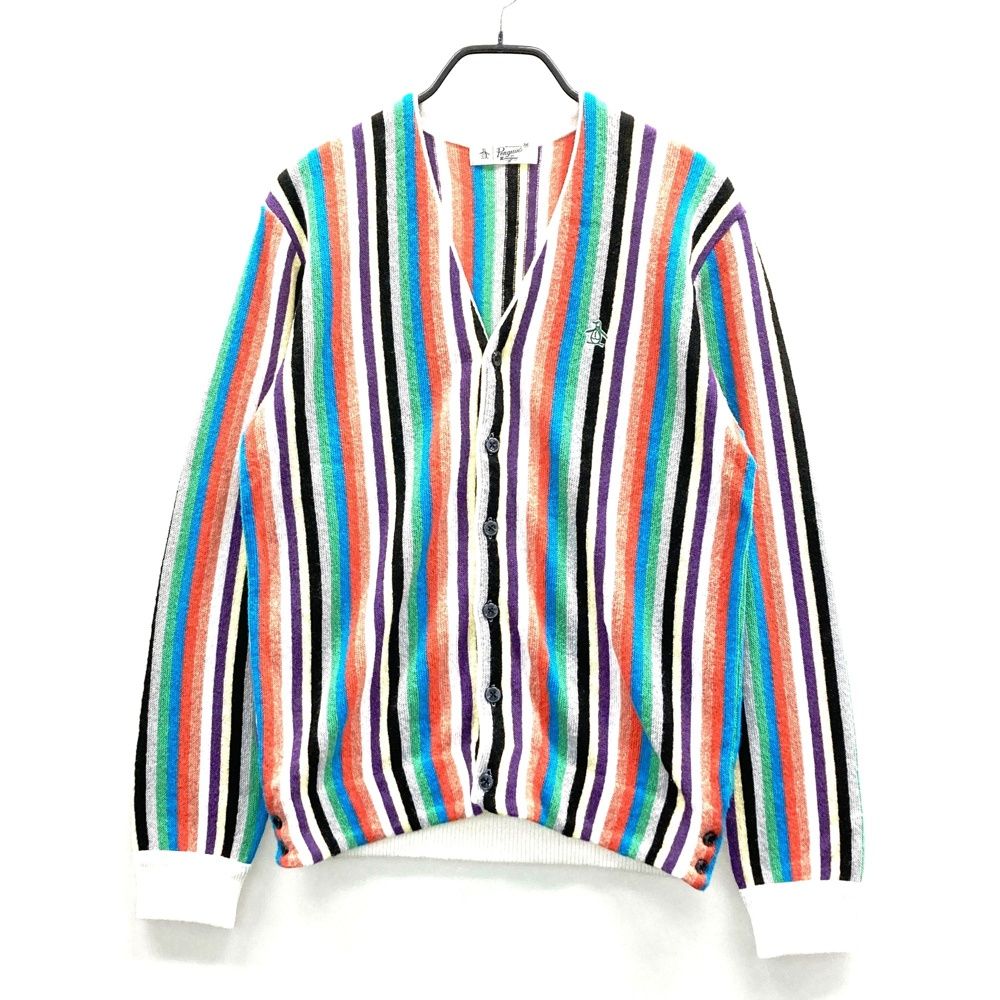 サイズ M PENGUIN ペンギン byMUNSING WEAR× VINTAGE GOLF別注 ニットカーディガン マルチストライプ柄 ホワイト系 ゴルフウェア メンズ ストスト