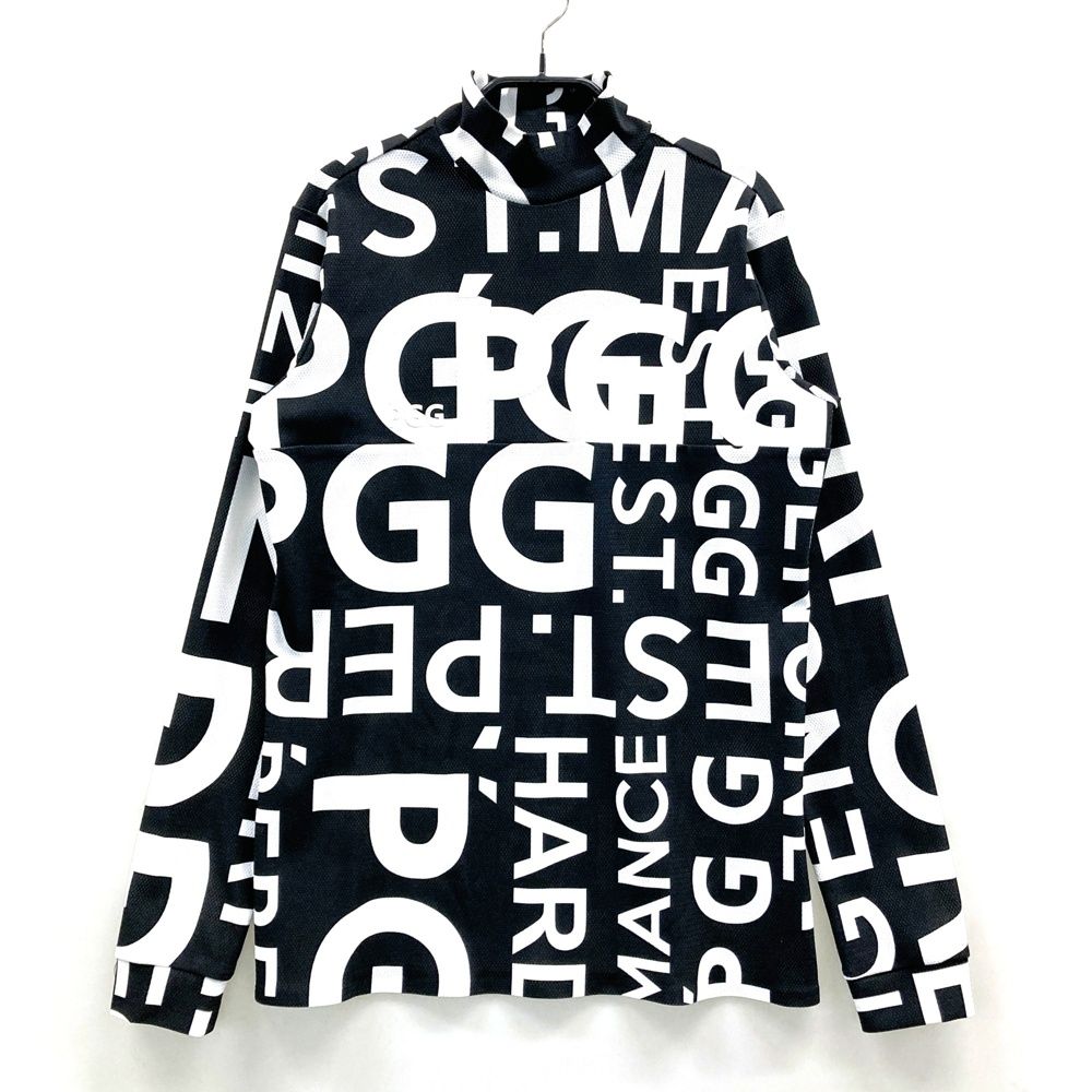サイズ 1 PGG PEARLY GATES パーリーゲイツ モデル ハイネック 長袖Tシャツ 総柄 ブラック系 ゴルフウェア レディース ストスト